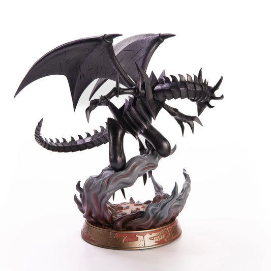 Red Eyes Black Dragon 13 inch statue Black Variant by First 4 Figures detailed Yu‑Gi‑Oh! collectible featuring fierce dragon pose dark metallic finish and premium display quality celebrating the iconic trading card game franchise side view