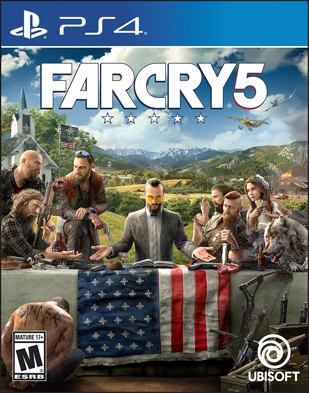 Far Cry 5 PlayStation 4 PS4 for open world first person shooter video game fans featuring expansive Montana environments intense gunfights enemy outposts vehicle combat hunting crafting character customization cooperative multiplayer missions and action packed resistance gameplay collectible gaming appeal front cover art