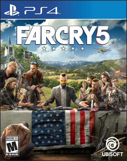 Far Cry 5 PlayStation 4 PS4 for open world first person shooter video game fans featuring expansive Montana environments intense gunfights enemy outposts vehicle combat hunting crafting character customization cooperative multiplayer missions and action packed resistance gameplay collectible gaming appeal front cover art
