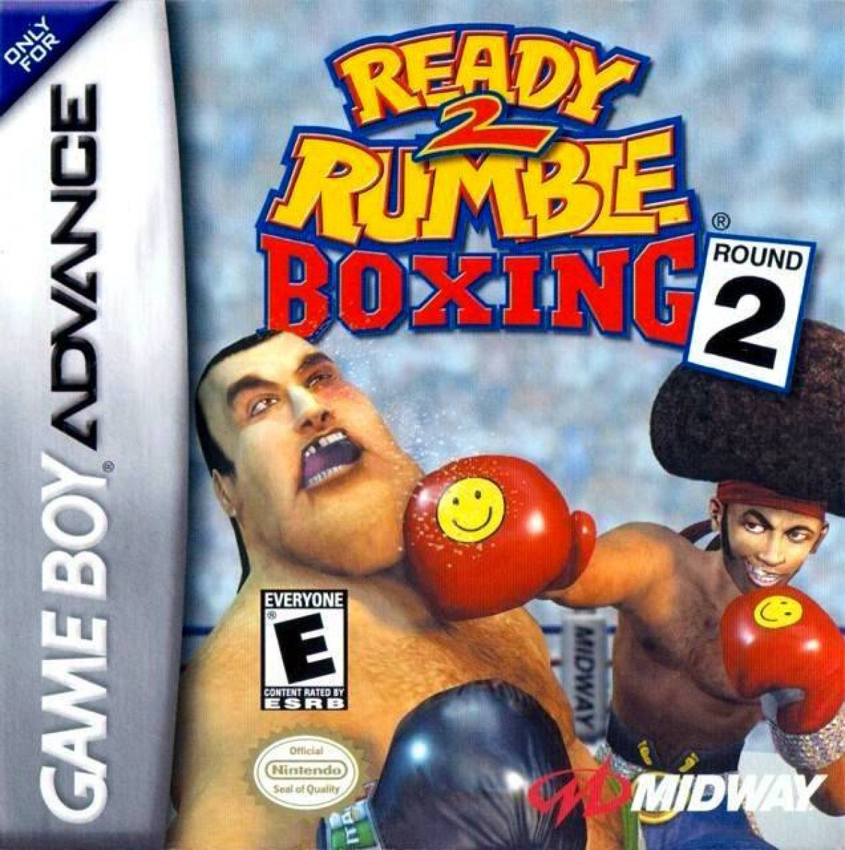 Ready 2 Rumble Boxing Round 2 for Game Boy Advance (GBA), cover image for a retro video game featuring arcade-style boxing gameplay, fast-paced combat, character-based fighters, tournament challenges, and over-the-top sports action