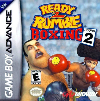 Ready 2 Rumble Boxing Round 2 for Game Boy Advance (GBA), cover image for a retro video game featuring arcade-style boxing gameplay, fast-paced combat, character-based fighters, tournament challenges, and over-the-top sports action