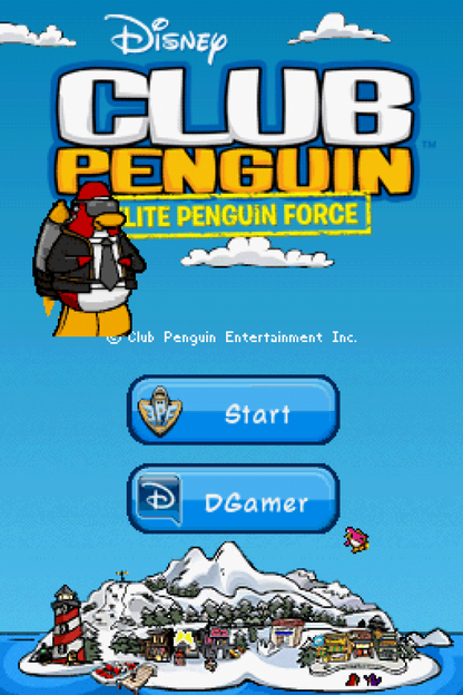 Club Penguin: Elite Penguin Force start screen for Nintendo DS (DS) adventure puzzle video game