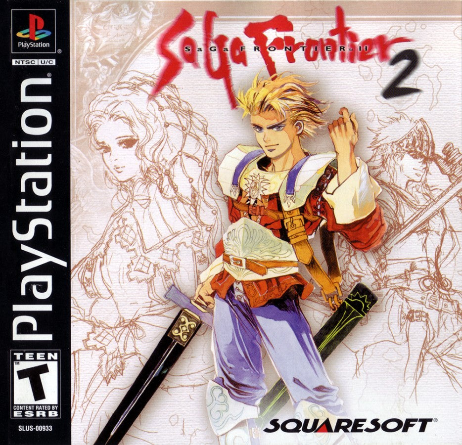 SaGa Frontier 2 PS1 PlayStation 1 JRPG role playing game Square Enix watercolor art style fantasy adventure turn based combat retro video game cover art