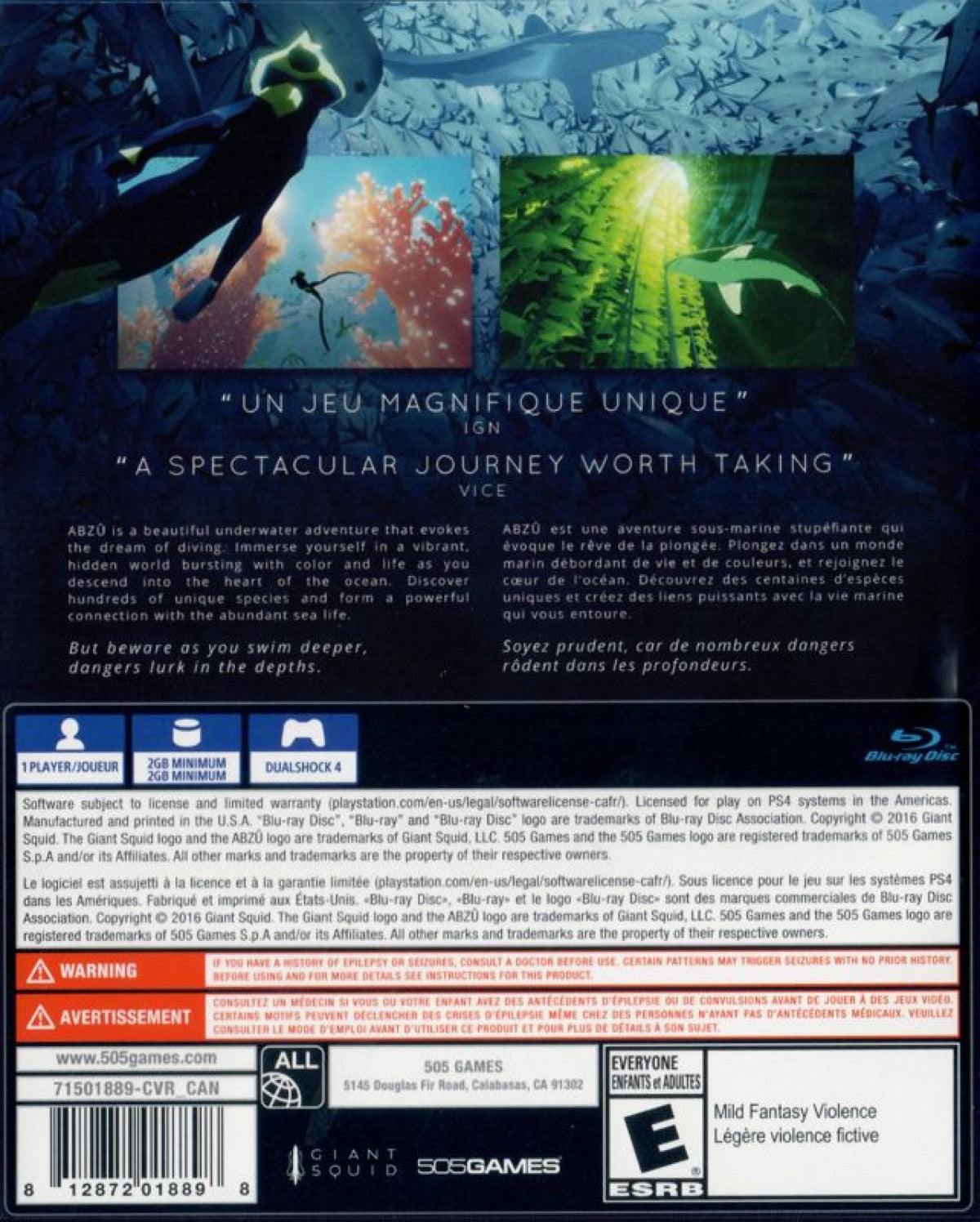 Abzû PS4 adventure exploration video game back cover art