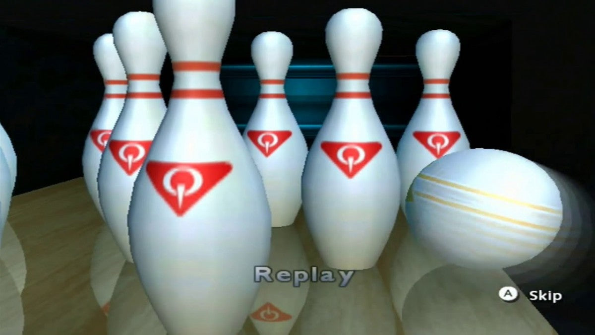AMF Bowling Pinbusters Wii inspired design featuring arcade bowling sports gameplay aesthetic motion controlled lane action colorful characters family friendly competition multiplayer party fun casual Nintendo Wii entertainment presentation