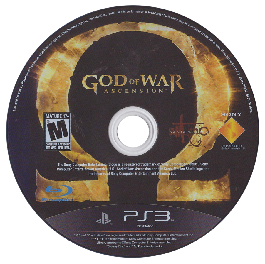God of War: Ascension disc art for PlayStation 3 (PS3) video game