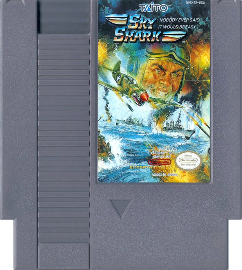 Sky Shark Nintendo Entertainment System NES for retro video game enthusiasts featuring classic vertical scrolling shoot em up gameplay World War II aerial combat fast paced arcade action challenging enemy formations powerful weapon upgrades and collectible gaming appeal cart