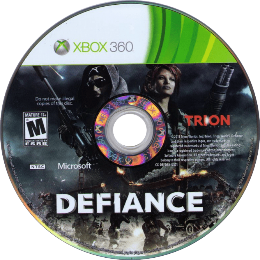 Defiance disc for Xbox 360 (X360) sci-fi MMO shooter video game