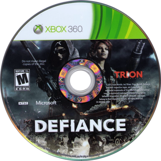 Defiance disc for Xbox 360 (X360) sci-fi MMO shooter video game