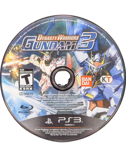 Dynasty Warriors Gundam 3 PlayStation 3 PS3 video game, action hack-and-slash, large-scale mecha battles, Gundam franchise console title disc
