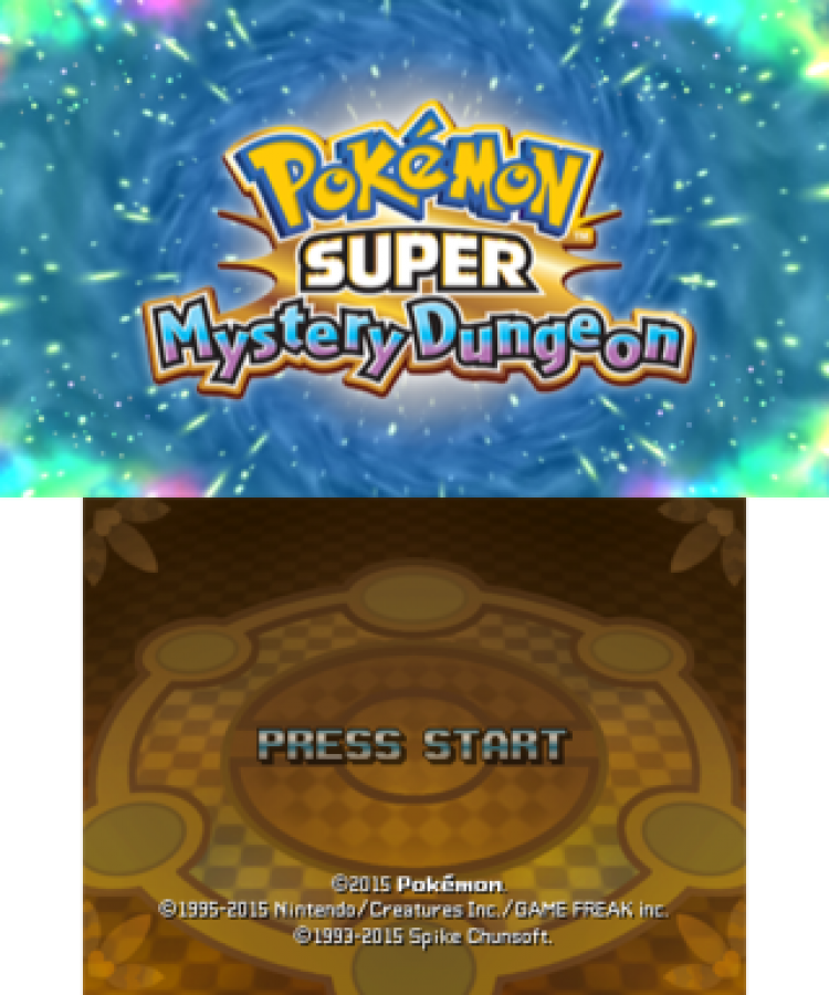 Pokémon Super Mystery Dungeon start screen for Nintendo 3DS (3DS) dungeon crawler role-playing video game