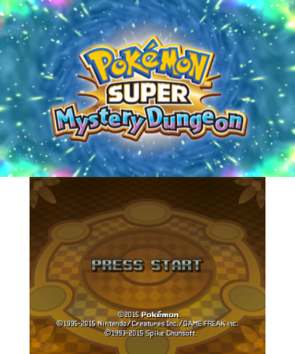 Pokémon Super Mystery Dungeon start screen for Nintendo 3DS (3DS) dungeon crawler role-playing video game