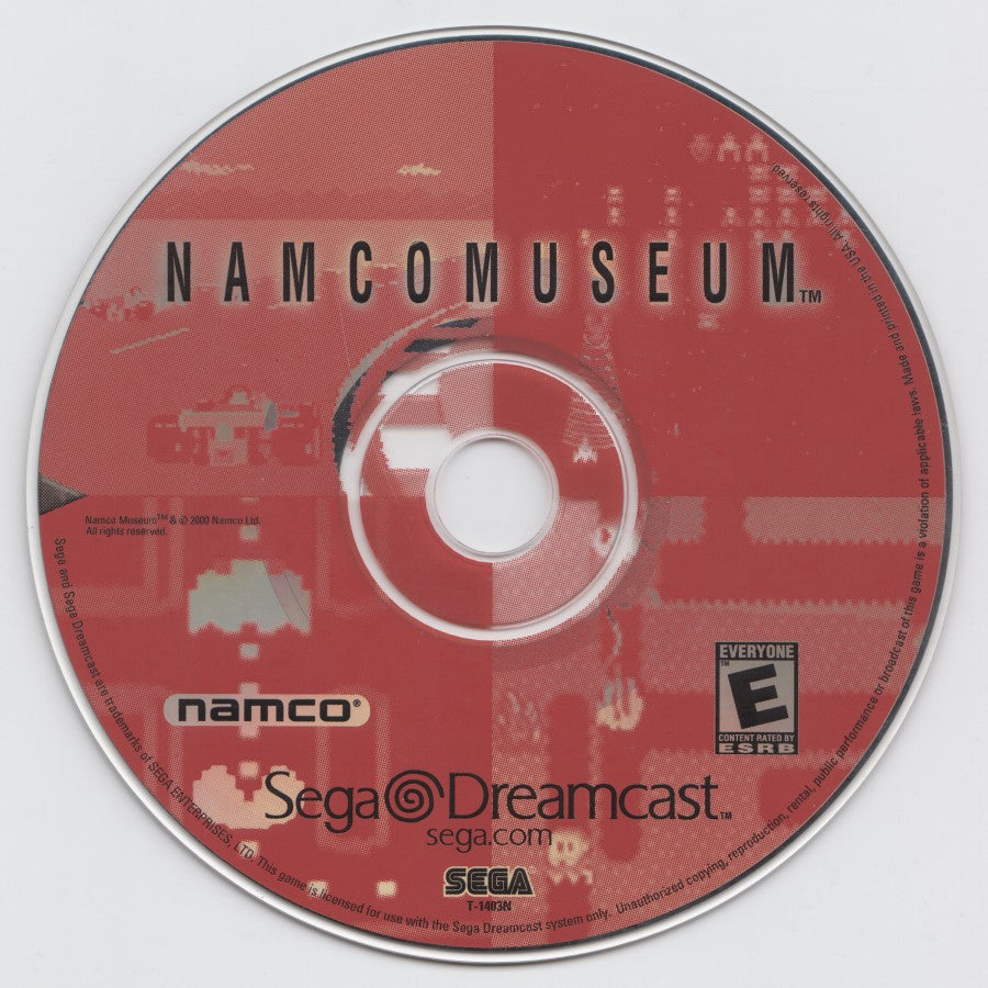 Namco Museum compilation game for the Sega Dreamcast featuring classic arcade titles such as Pac-Man Galaga and Dig Dug with authentic arcade style gameplay bonus museum content and retro gaming presentation disc
