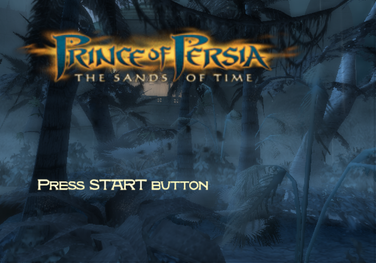 Prince of Persia: The Sands of Time title screen for PlayStation 2 (PS2) video game.
