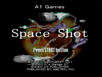 Shooter Space Shot PlayStation 1 PS1 for arcade shooter video game fans featuring fast paced space combat futuristic environments enemy spacecraft explosive weapons challenging stages boss battles and classic vertical shooting gameplay collectible retro Sony PlayStation gaming appeal start screen