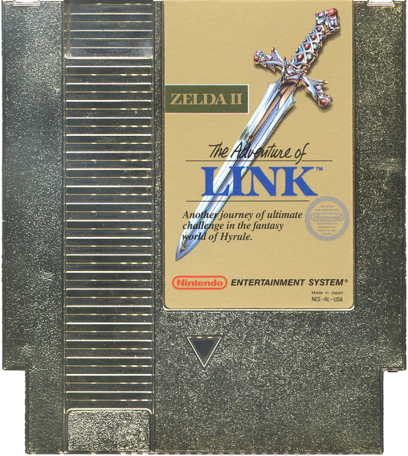 The Legend of Zelda II The Adventure of Link Nintendo Entertainment System NES for retro video game enthusiasts featuring side scrolling action role playing gameplay overworld exploration challenging sword combat magic abilities dungeon exploration classic Nintendo adventure and collectible gaming appeal cartridge