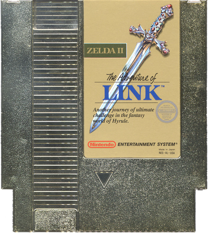 The Legend of Zelda II The Adventure of Link Nintendo Entertainment System NES for retro video game enthusiasts featuring side scrolling action role playing gameplay overworld exploration challenging sword combat magic abilities dungeon exploration classic Nintendo adventure and collectible gaming appeal cartridge