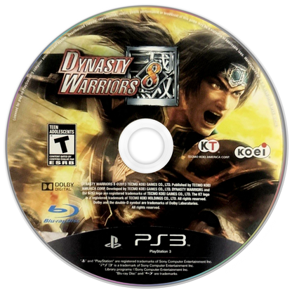 Dynasty Warriors 8 PlayStation 3 PS3 video game featuring action combat gameplay massive battles legendary warriors ancient China battlefield strategy weapon attacks character abilities and intense hack and slash gameplay PlayStation 3 retro video game collection collectible gaming appeal game disc