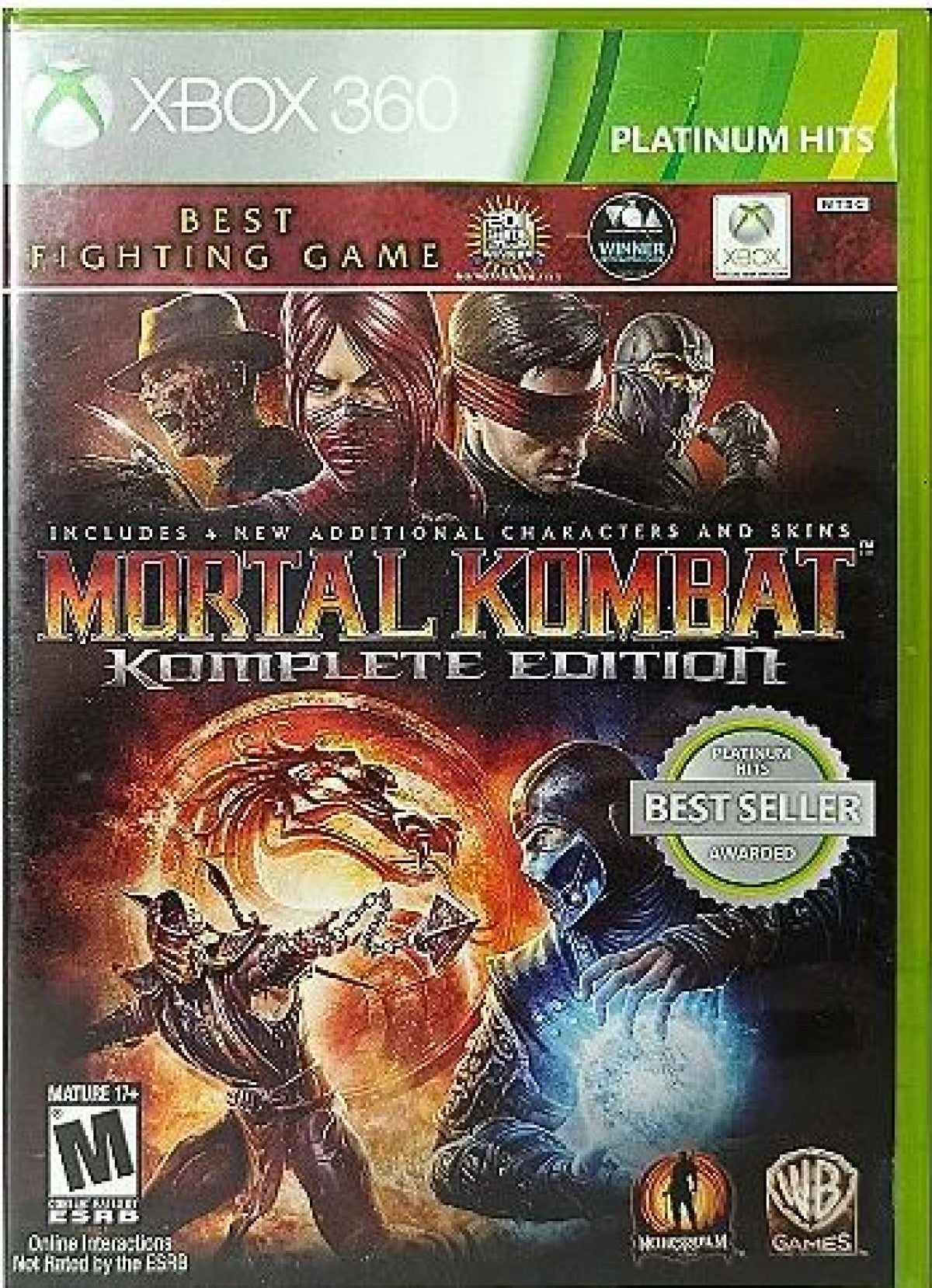 Mortal Kombat Komplete Edition Platinum Hits for Xbox 360 with full roster and expanded fighting content front cover
