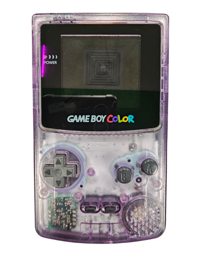 Nintendo Game Boy Color GBC Atomic Purple handheld gaming console featuring upgraded IPS backlit display vibrant translucent purple shell portable retro gaming compatible with Game Boy and Game Boy Color cartridges enhanced screen clarity authentic Nintendo hardware collectible gaming appeal front console