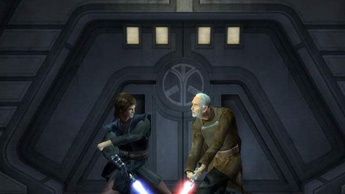Star Wars: Episode III – Revenge of the Sith – PlayStation 2 (PS2) video game gameplay, action-adventure lightsaber combat.