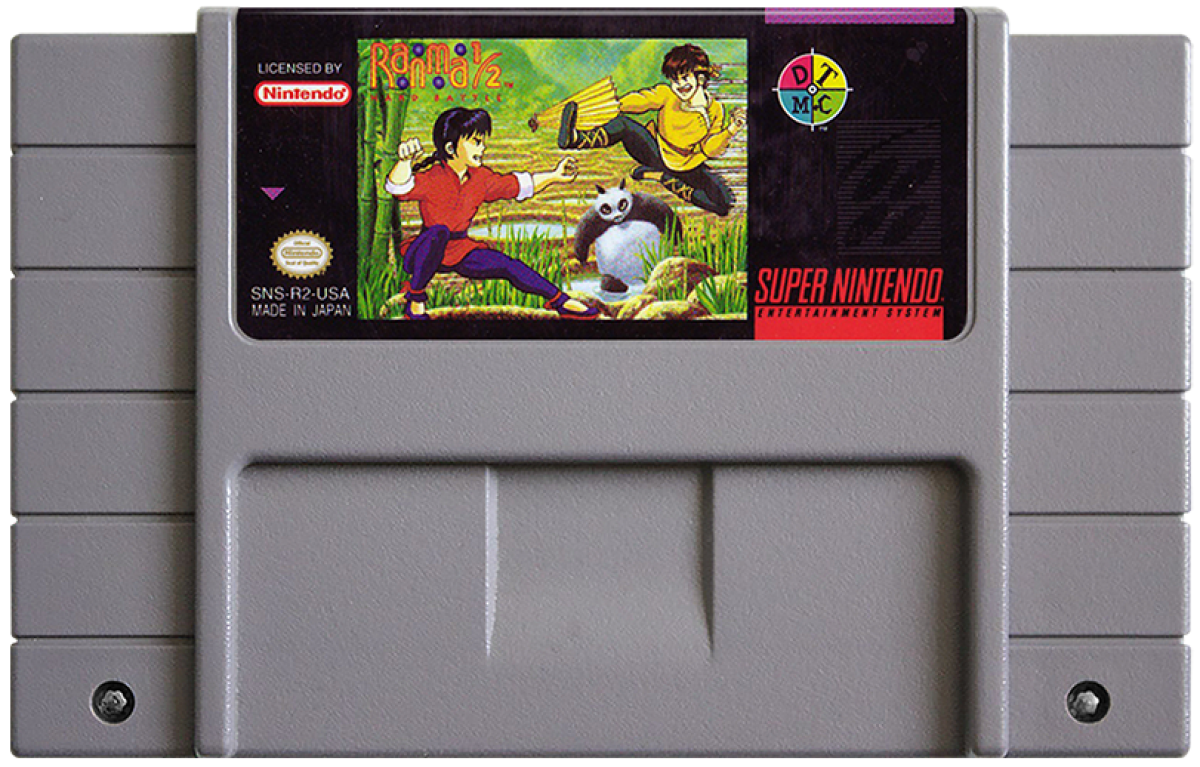Ranma 1 2 Hard Battle Super Nintendo SNES fighting game anime brawler versus combat one on one battles Rumiko Takahashi characters multiplayer fighting retro 16 bit gaming Super Nintendo Entertainment System software video game title cartridge