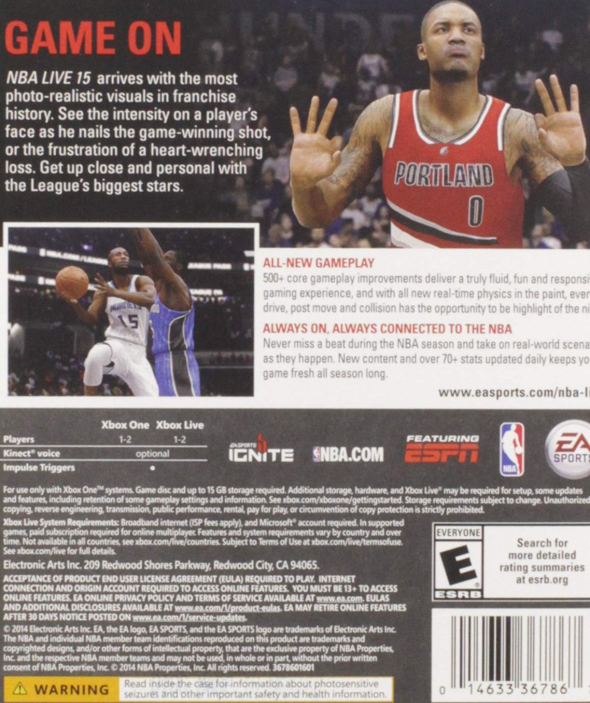 NBA Live 15 back of case for Xbox One (XONE) sports basketball video game