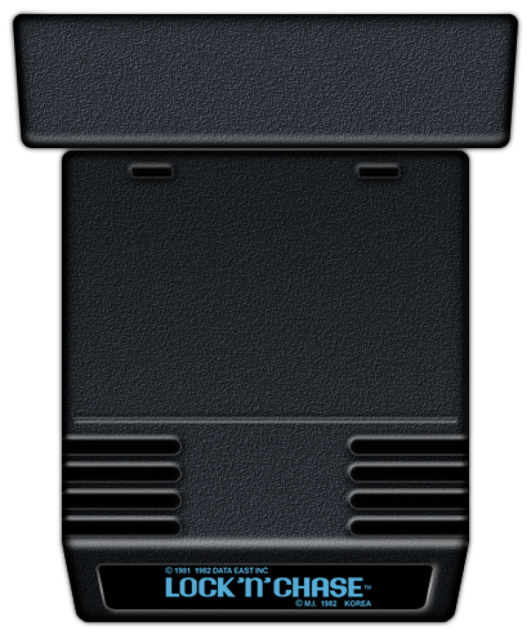 Lock 'N' Chase Atari 2600 inspired design featuring classic maze chase arcade gameplay aesthetic coin collecting action strategic escape challenges retro pixel graphics fast paced score chasing excitement vintage Atari gaming presentation cartridge