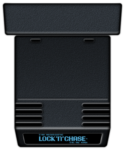 Lock 'N' Chase Atari 2600 inspired design featuring classic maze chase arcade gameplay aesthetic coin collecting action strategic escape challenges retro pixel graphics fast paced score chasing excitement vintage Atari gaming presentation cartridge