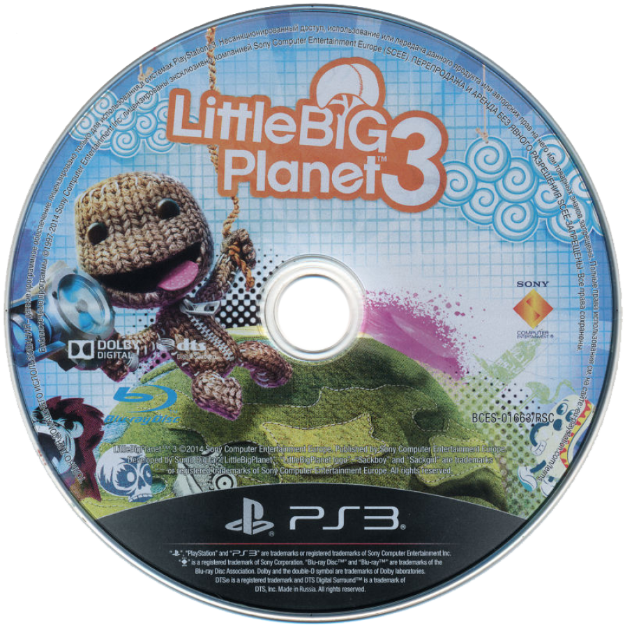 LittleBigPlanet 3 disc art for PlayStation 3 (PS3) puzzle-platform video game cover art.