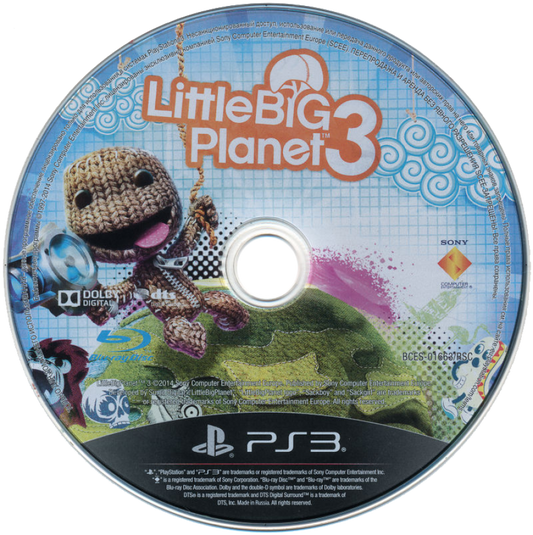 LittleBigPlanet 3 disc art for PlayStation 3 (PS3) puzzle-platform video game cover art.