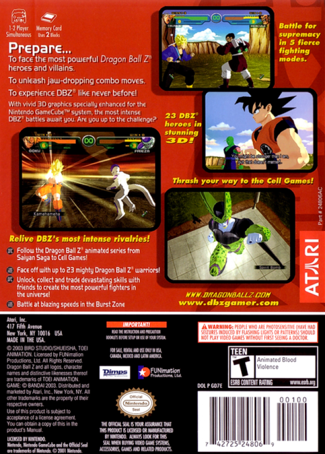 Dragon Ball Z: Budokai – GameCube (GC) Back Cover Video Game Box Art