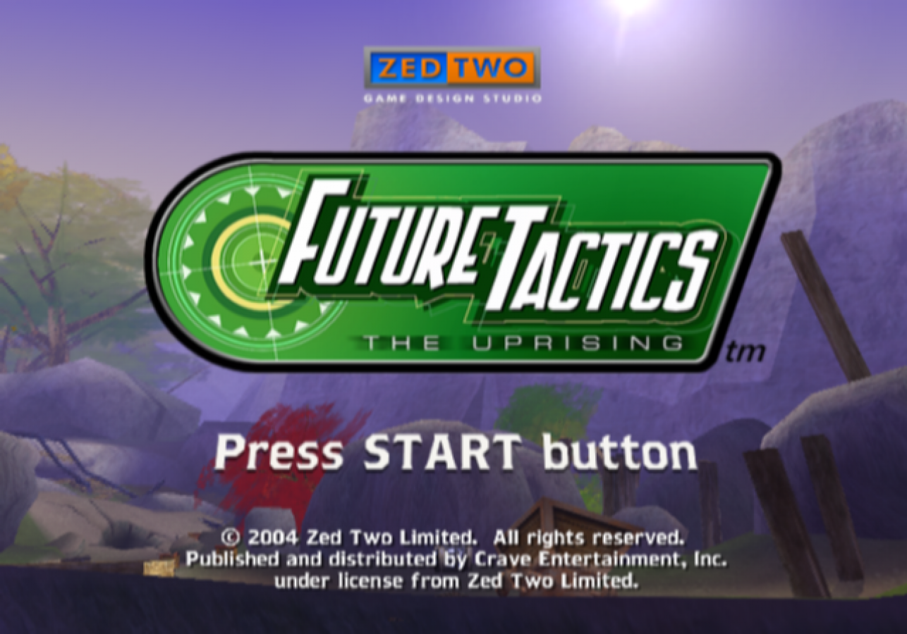 Future Tactics: The Uprising title screen for PlayStation 2 (PS2) turn-based tactical sci-fi action video game