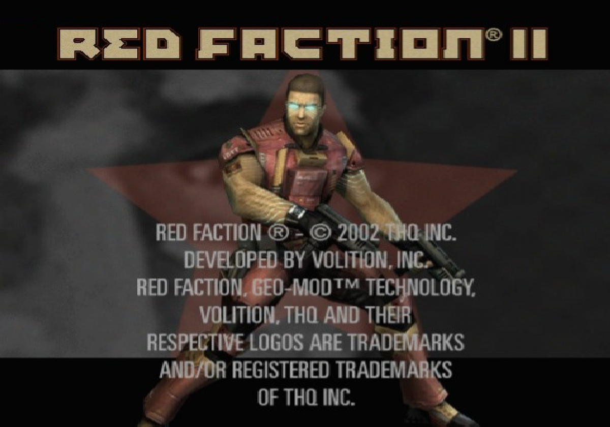 Red Faction II – PlayStation 2 (PS2) video game title screen, first-person sci-fi shooter.