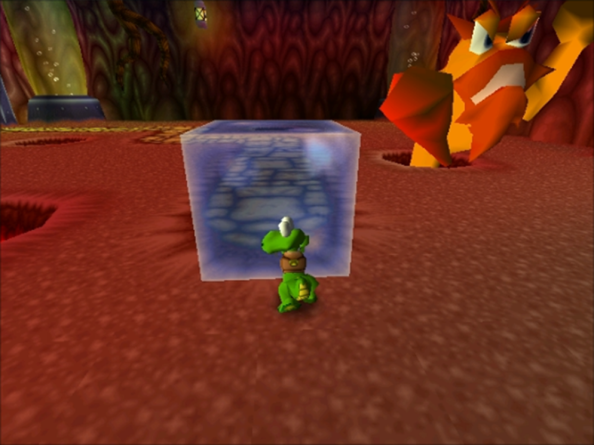 Croc 2 game for the PlayStation featuring 3D platforming gameplay with exploration puzzle solving collectible items and colorful levels as Croc embarks on a quest to rescue Gobbos and battle enemies across varied worlds gameplay 