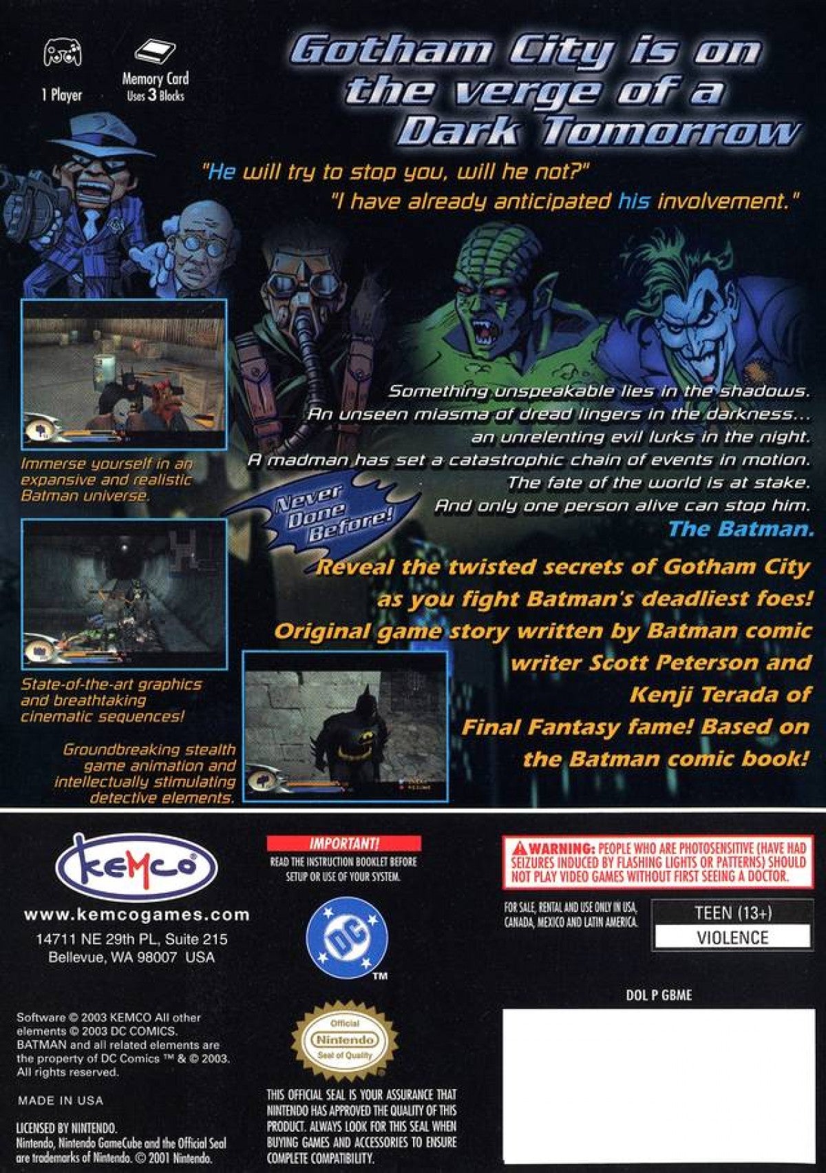 Batman Dark Tomorrow PS2 Sony PlayStation 2 action adventure superhero game Batman stealth combat detective gameplay Gotham City missions Arkham style story driven objectives third person fighting driving sections retro gaming PlayStation 2 software video back cover art