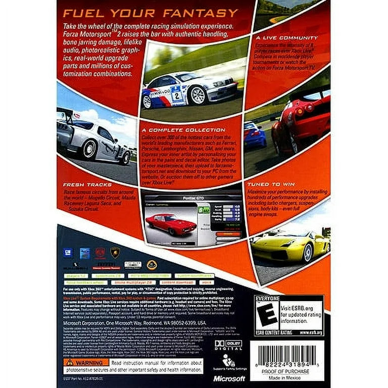 Forza Motorsport 2 back cover art for Xbox 360 video game