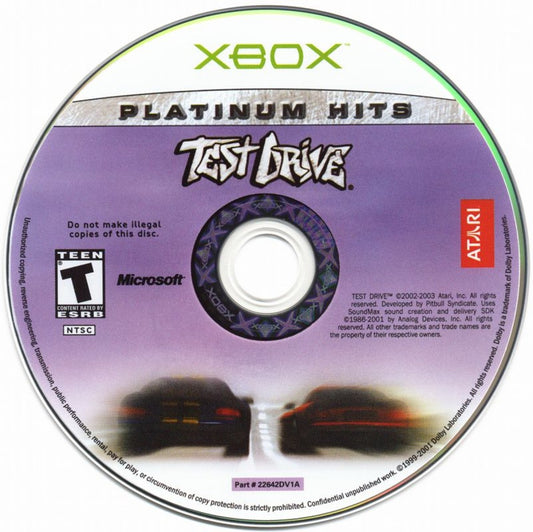 Test Drive Platinum Hits Xbox racing video game disc