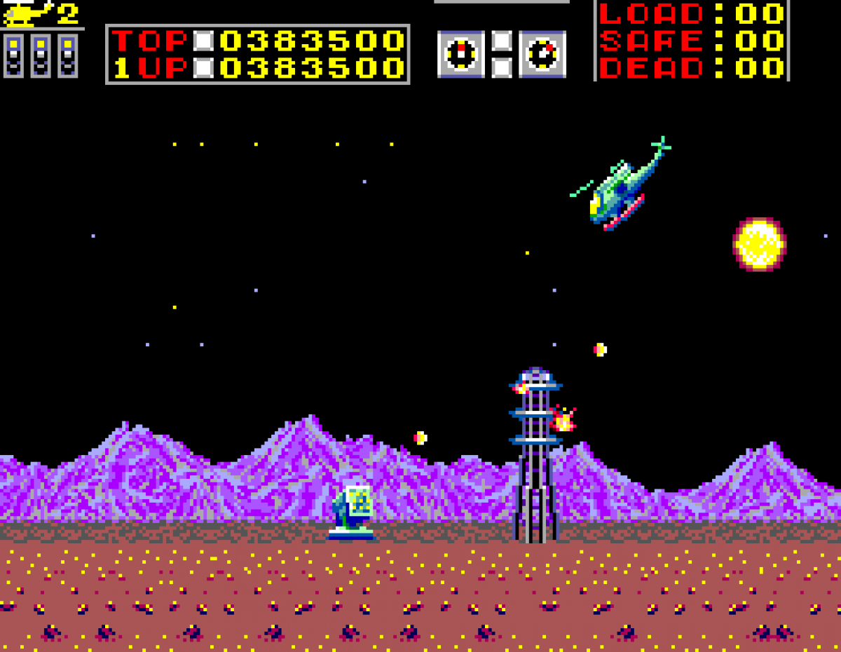 Choplifter Sega Master System SMS for arcade action video game fans featuring helicopter rescue missions side scrolling combat enemy bases military vehicles hostage rescues strategic flying challenging stages and classic Sega Master System gameplay collectible retro gaming appeal gameplay
