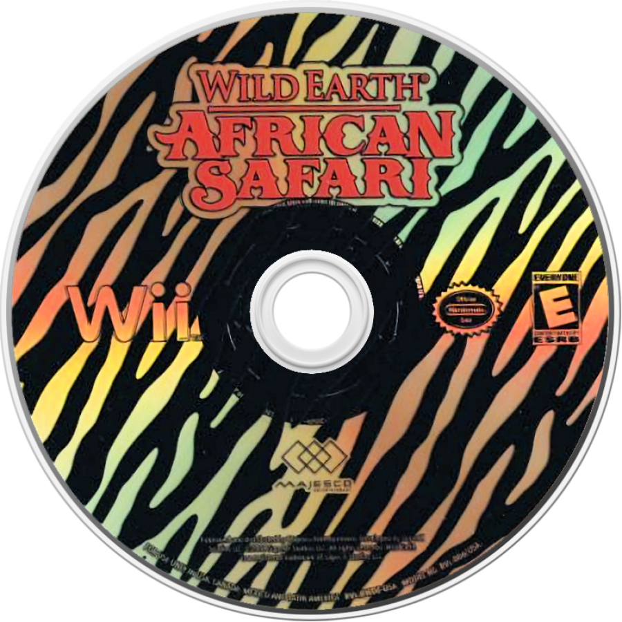 Wild Earth: African Safari disc art for Nintendo Wii (Wii) featuring wildlife photography adventures across African landscapes, motion‑controlled exploration, and missions to capture animals in their natural habitats.
