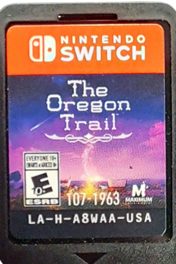 The Oregon Trail Deluxe Edition Nintendo Switch inspired design featuring classic frontier survival adventure aesthetic wagon journey across the American West resource management historical exploration charming modernized visuals family friendly strategy gameplay collectible deluxe presentation cartridge