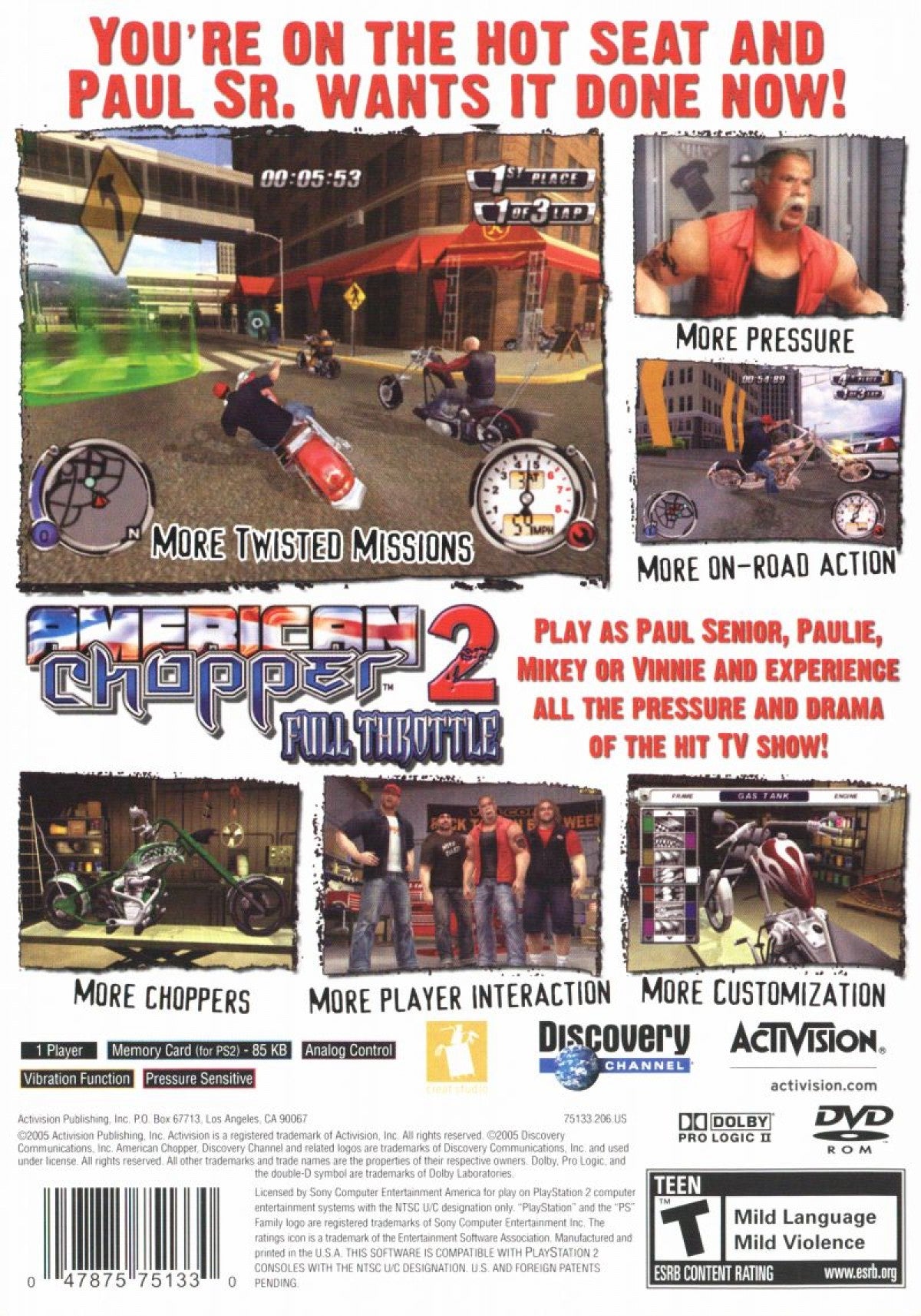 American Chopper 2: Full Throttle PS2 motorcycle racing video game back cover art
