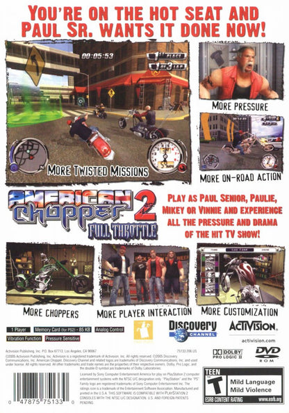 American Chopper 2: Full Throttle PS2 motorcycle racing video game back cover art