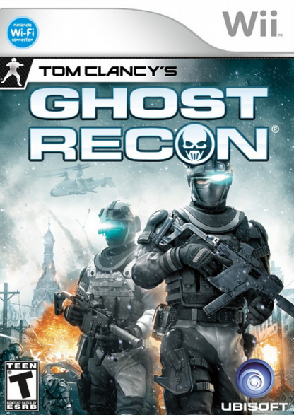 Tom Clancy’s Ghost Recon cover art for Nintendo Wii (Wii) featuring tactical squad‑based combat, motion‑controlled shooting, and missions set in modern military operations.
