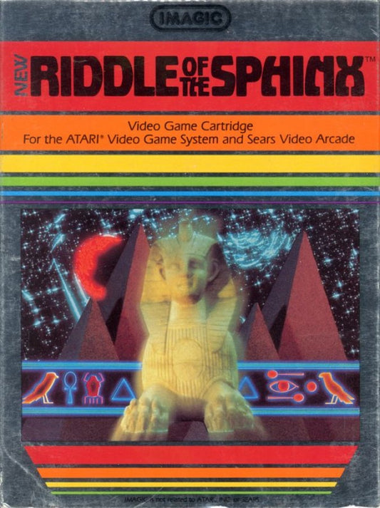 Riddle of the Sphinx retro Atari 2600 video game featuring puzzle adventure gameplay, ancient Egypt exploration, treasure hunting and classic Atari action - front cover