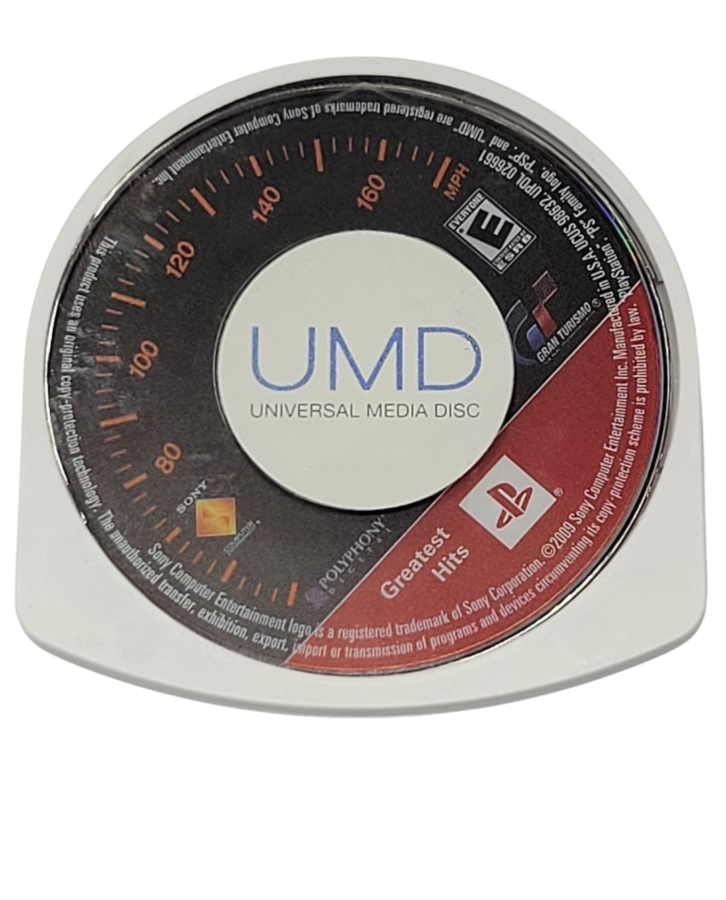 Gran Turismo Greatest Hits PSP Sony PlayStation Portable racing simulation game realistic driving physics car collection motorsport Polyphony Digital Gran Turismo series handheld racing career mode time trials PSP software video game title disc