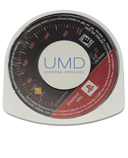 Gran Turismo Greatest Hits PSP Sony PlayStation Portable racing simulation game realistic driving physics car collection motorsport Polyphony Digital Gran Turismo series handheld racing career mode time trials PSP software video game title disc