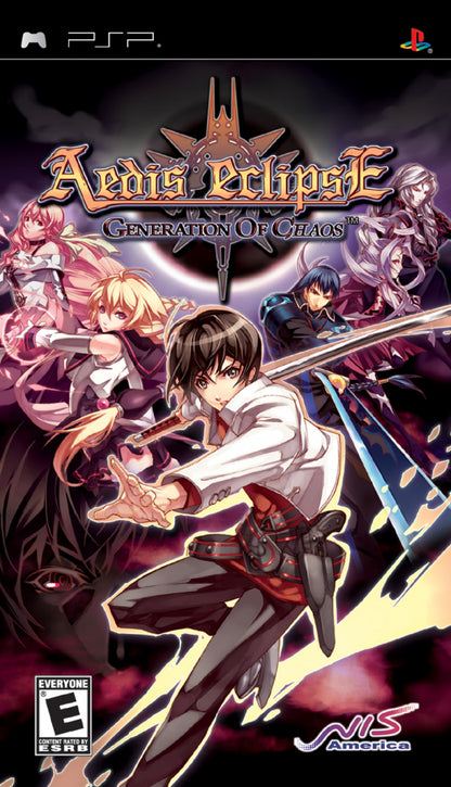 Aedis Eclipse: Generation of Chaos retro PSP video game Aedis Eclipse Generation of Chaos tactical RPG fantasy strategy turn based combat anime style role playing game handheld console release cover art