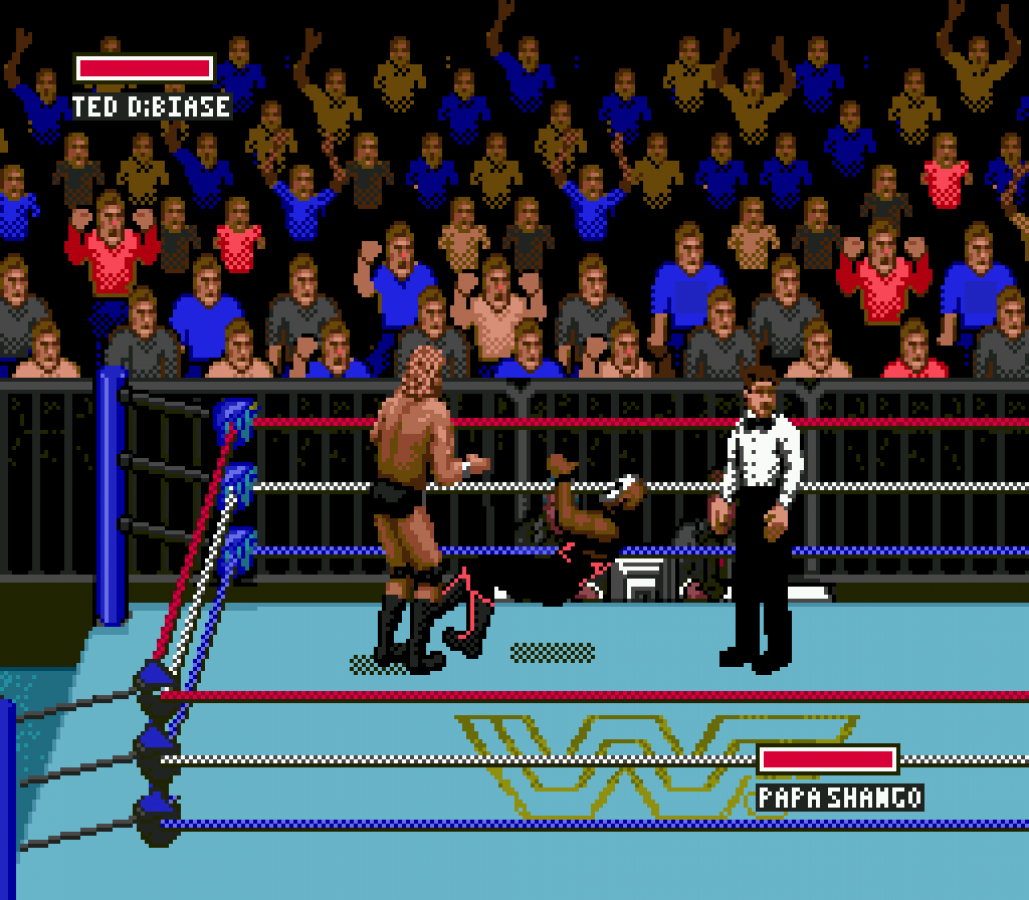 WWF Super WrestleMania for Sega Genesis with classic 16-bit wrestling action theme gameplay