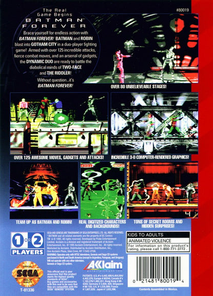 Batman Forever back cover art for Sega Genesis (GEN) video game